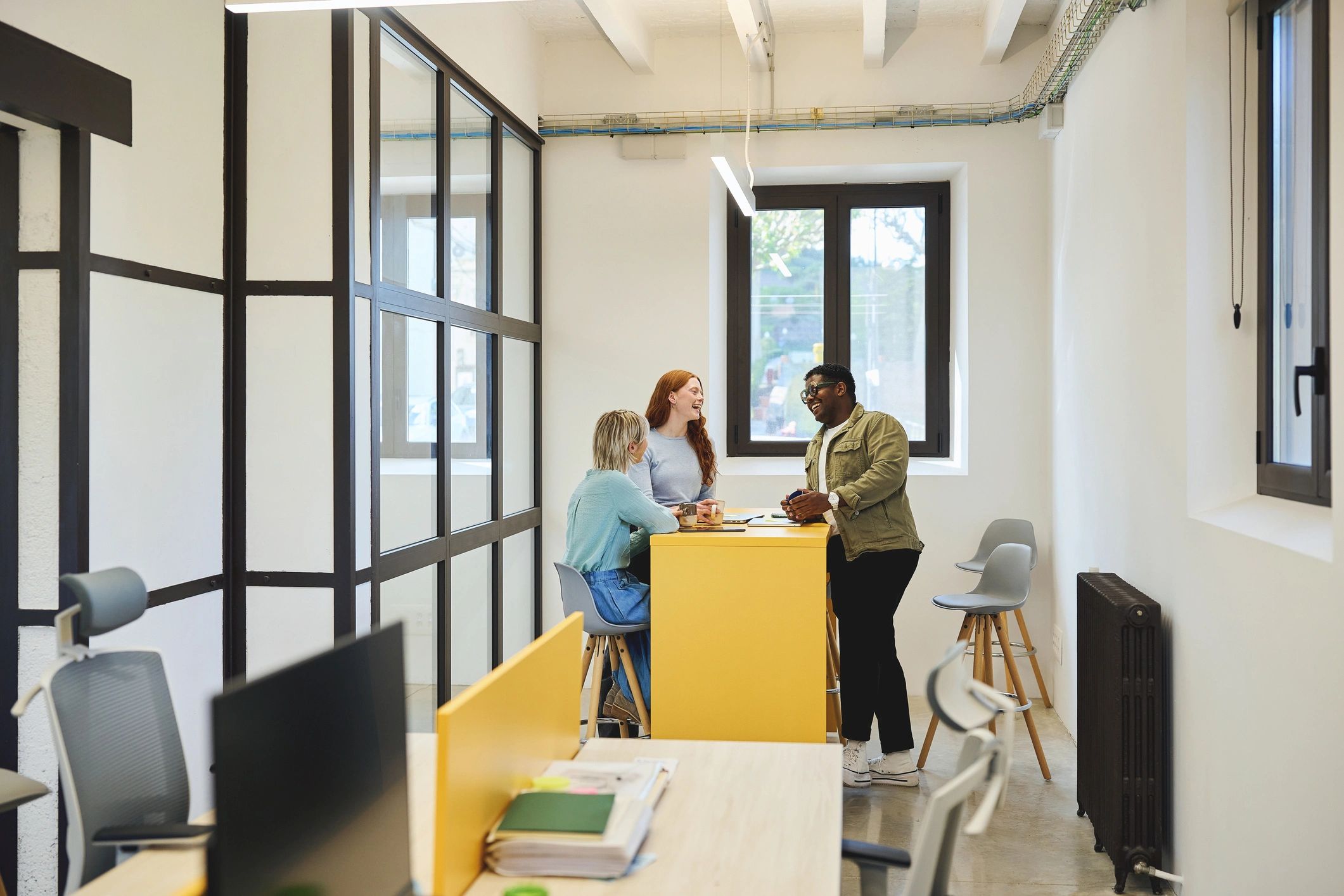 Professional team in a bright office setting